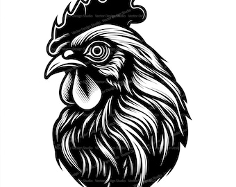 Chicken Head Svg & PNG Files, Farm Animals Hen Clipart Silhouette Vector Image, SVG Shirt Design Graphic Transparent Background Print File