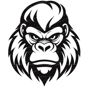 Gorilla Face Svg & PNG Files, Gorilla Head Clipart Silhouette Vector Image, Animals Cut file SVG Sublimation Design, Transparent Background