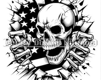Skull USA Flag Clipart, Patriotic Skeleton Vector (SVG & PNG)