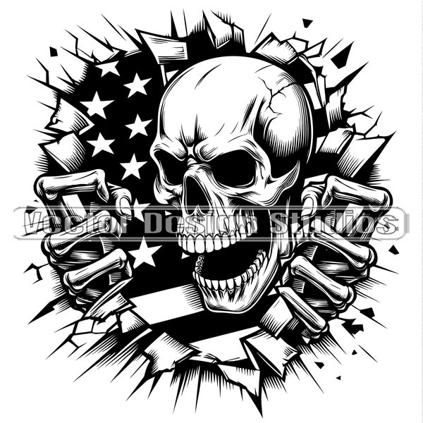 Skull USA Flag Svg & PNG Files, America Skull flag Clipart Silhouette Vector File, Patriotic  Skeleton SVG Shirt Design, Biker skull Svg