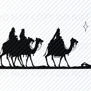 Natale Natività SVG Silhouette - 3 Wise Men Vector Immagini Clipart -Camel Nativity SVG Files Wise men Silhouette Eps, Png, Dxf