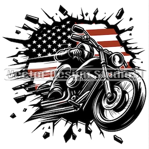 Motorcycle USA Flag Svg & PNG File Graphic, Biker Vector Clipart, Patriotic motorcycle T Shirt Design, Digital Download