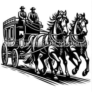 Stagecoach Svg & PNG Files, Western Clipart Silhouette, Wild west Vector Images, Horses Drawn Carriage SVG T shirt Design, Old West Image