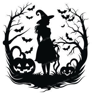 Halloween Witch Svg File Graphic, Witch Silhouette Vector Image clip art,