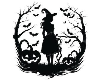 Halloween Witch Svg File Graphic, Witch Silhouette Vector Image clip art,