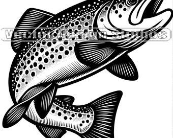 Trout Fishing Svg & PNG Files, Jumping Trout Fish Clipart Silhouette, Fisherman Vector Image, SVG shirts Design, Rainbow Spotted Trout Png