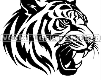 Tiger Head Svg & PNG Files, Safari Animals Clipart Silhouette Vector Image, Cut File SVG for shirts, Transparent Background Digital download