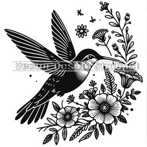Hummingbird SVG File - Hummingbird with flowers svg Vector Images, Wildflowers SVG , Hummingbird png ClipArt, Spring flowers Laser file