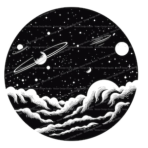 Outer Space Svg & PNG Files, Solar System Clipart, Celestial Vector Silhouette Images, SVG For T shirt Design, Transparent Background