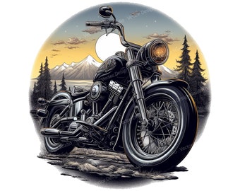 Motorcycle Chopper PNG, Biker Clipart, Mug & T-Shirt Design (Digital Download)