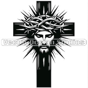 Jesus with Crown Thorns Svg & PNG Files, Easter Cross Clipart Silhouette Vector Image, Christian SVG Sublimation, Religious Cross Clip art