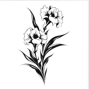 Gladiolus SVG File For August Birth Month - Floral Vector Images, Flowers Silhouette, Gladiolus Flower SVG design, Birth flower ClipArt