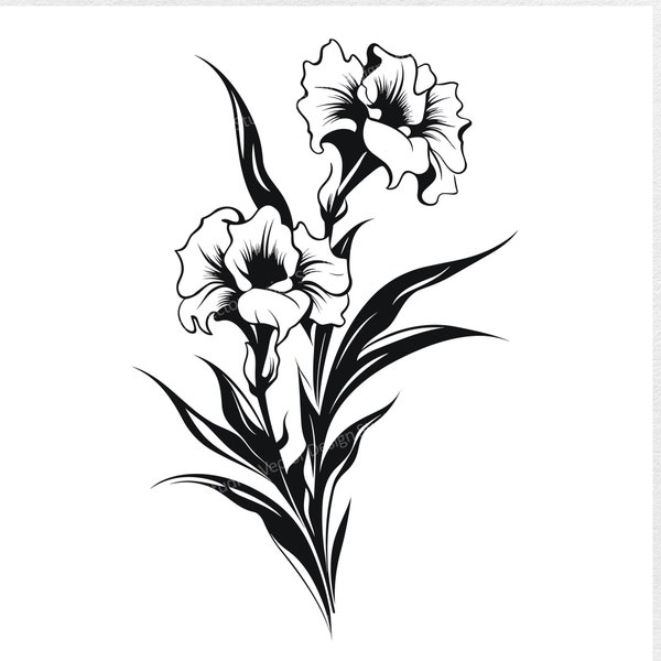 Gladiolus SVG File For August Birth Month - Floral Vector Images, Flowers Silhouette, Gladiolus Flower SVG design, Birth flower ClipArt