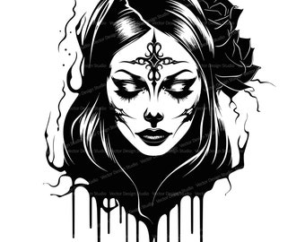 Good Witch Svg & PNG Files, Gothic Witch Halloween, spooky Clipart Silhouette Vector Image, SVG For T shirt Design, Transparent Background