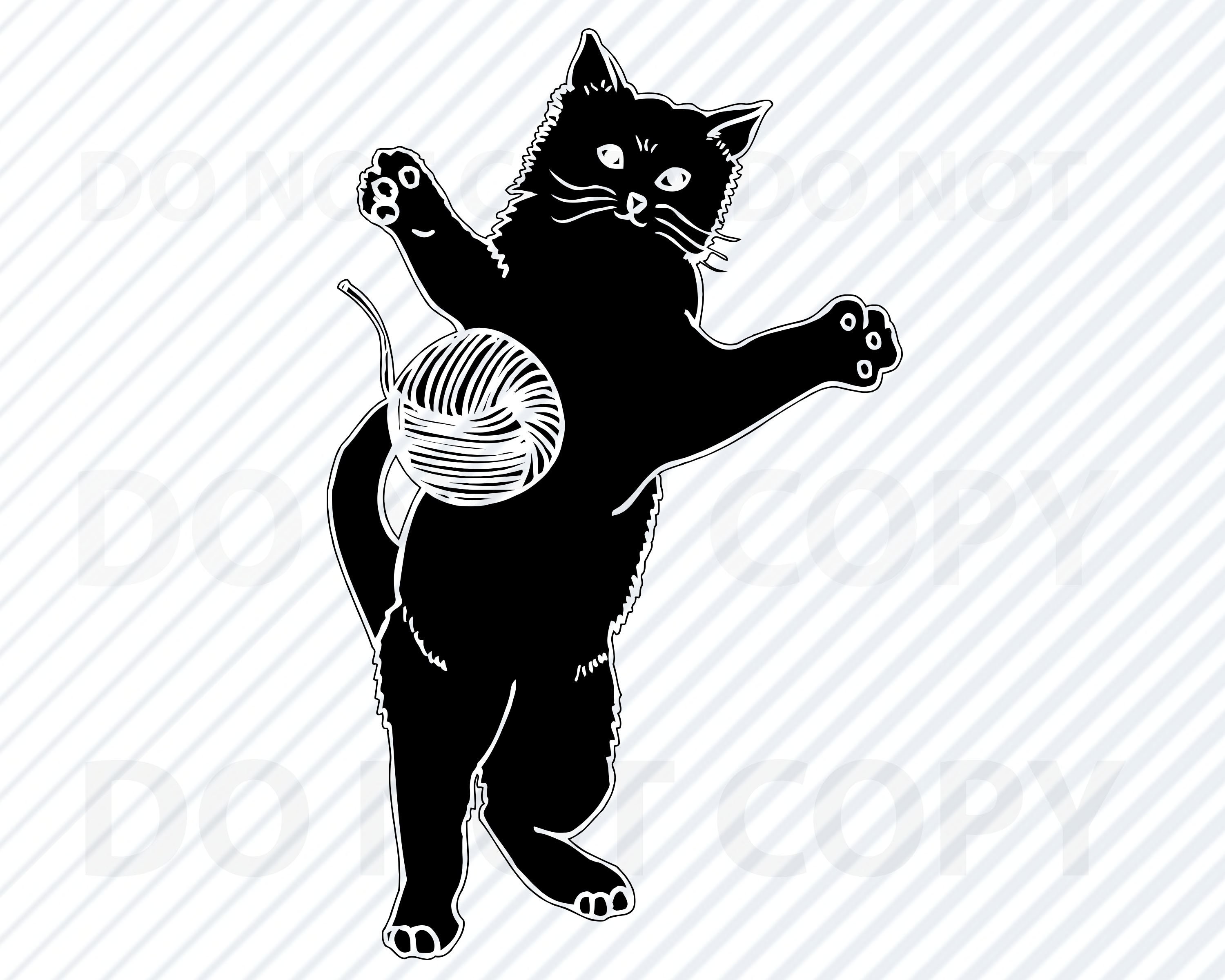 Cat With Yarn SVG File Playing Cat Vector Images Kitten Clip Etsy