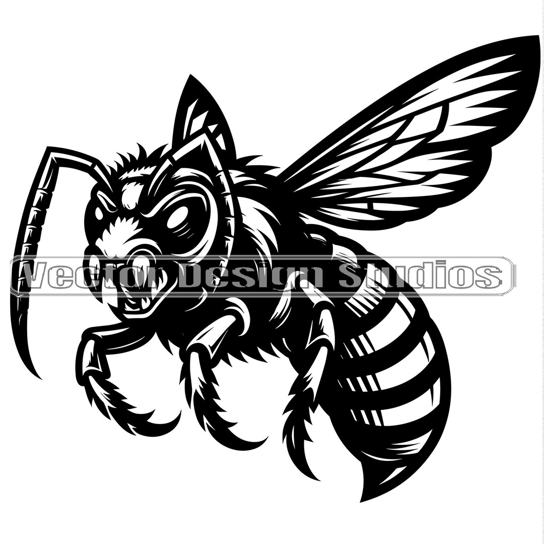 Hornet Svg, Angry Bee PNG Files, Yellowjacket Clipart Silhouette