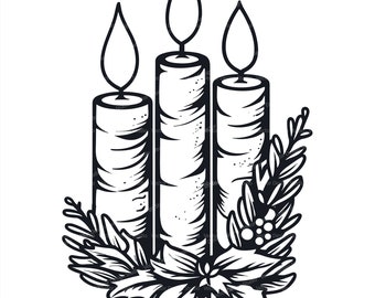 Christmas Candles Svg & PNG Files, Xmas Candle Clipart, Silhouette Vector Image, SVG Shirt Design Graphic, Transparent Background print file