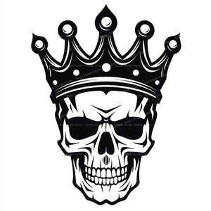 Skull with Crown Svg & PNG Files, Death King Clipart Silhouette Vector Image, SVG Shirt Design Graphic Transparent Background Print file