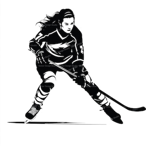 Girl Hockey Player Svg & PNG Files, Woman&#39;s Sports Clipart Silhouette Vector Image, SVG Shirt Design Graphic, Transparent Background print