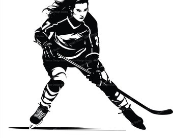 Girl Hockey Player Svg & PNG Files, Woman's Sports Clipart Silhouette Vector Image, SVG Shirt Design Graphic, Transparent Background print