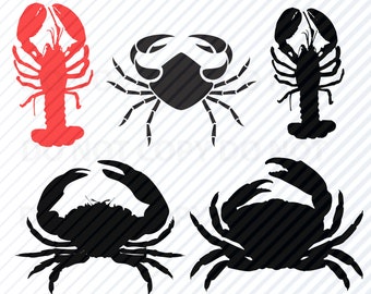 Crab SVG Files - Lobster Vector Images Clipart - Shellfish SVG Image - Shell Fish Silhouettes - Eps, Png ,Dxf  Lobster Clip Art