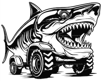 Shark Monster Truck Clipart, SVG PNG Vector (Digital Download)