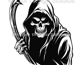 Grim Reaper Head Svg file graphic, Grim reaper logo design, Fantasy vector image clip art,
