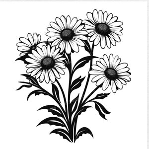 Daisies SVG File For April Birth Month - Floral Vector Images, Spring Flowers Silhouette, Daisy Flower SVG design, Birth flower ClipArt