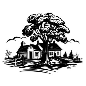 Bauernhof Clipart Silhouette, Bauernhof Vektor Bilder, SVG für T-Shirt Design, transparenter Hintergrund Druck