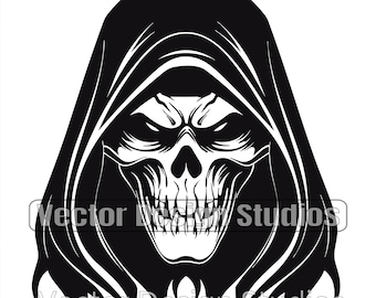 Grim Reaper Head SVG File, Fantasy Logo Design