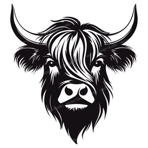 ハイランド牛の SVG ファイル - ハイランド牛の頭のベクター画像、ロゴ用の動物クリップアート SVG 画像