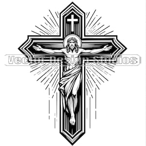 Jesus with Crown Thorns 0n Cross Svg & PNG Files, Easter Clipart Silhouette Vector File, Christian SVG Sublimation, Easter Svg, Crucifixion