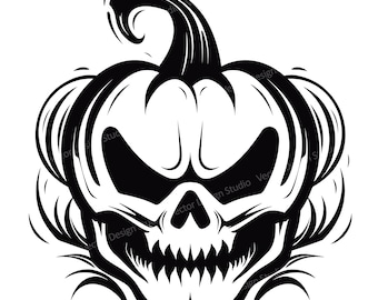 Halloween Pumpkin Skull Witch Hat SVG, Vector Clipart (Digital Download)