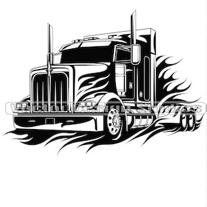 Semi Truck Svg & PNG File Graphic, Flaming Semi Rig Logo Truck Vector Clipart, 18 wheeler SVG For T shirt Design, Big Rig Freight Truck