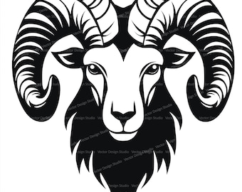 Ram Head Svg & PNG Files, Aries Zodiac Sign Clipart Silhouette Vector Image, SVG Shirt Design Graphic Transparent Background Print File