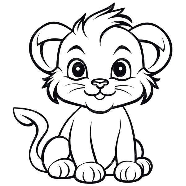 Cute Baby Lion Svg & PNG Files, Baby Safari Animals Clipart Silhouette Vector Image, Kids Coloring page SVG Transparent Background