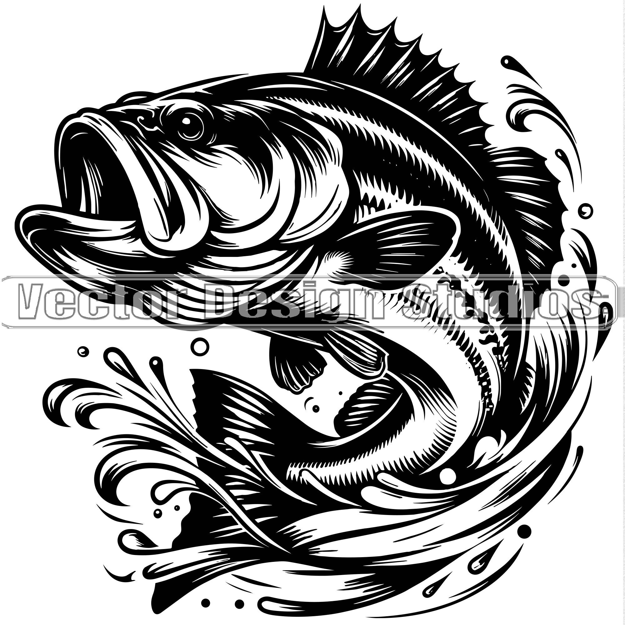 Bass Fishing Svg & PNG Files, Bass Fish Clipart Silhouette Vector Image,  Fishing SVG for Shirts Design Transparent Background 