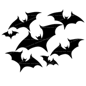 Halloween Bats Svg & PNG Files, Flying Vampire Bat Halloween Clipart Silhouette Vector Image, SVG For T shirt Design, Transparent Background