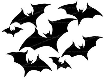 Halloween Bats Svg & PNG Files, Flying Vampire Bat Halloween Clipart Silhouette Vector Image, SVG For T shirt Design, Transparent Background