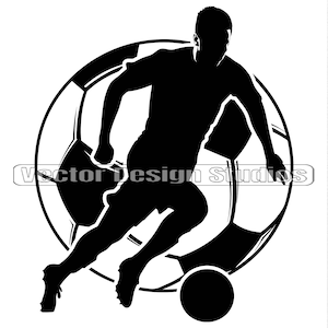メンズサッカーロゴデザインSVG＆PNGファイル、サッカー選手クリップアートシルエットベクター画像、サッカーシャツデザイングラフィック、デジタルダウンロード