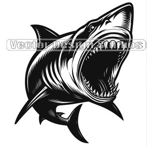 Shark Svg, Great White Shark Clipart PNG Files, Ocean Shark Face Image, Big Fish Vector Silhouette for SVG T shirt Design, nautical fish svg