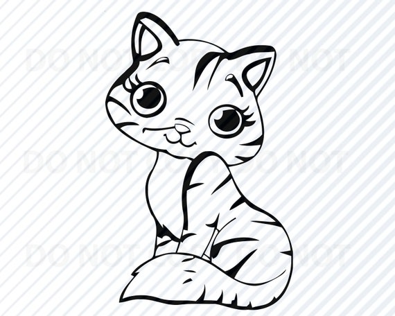 Kitten SVG Black & White Cartoon Cat Vector Images Baby | Etsy