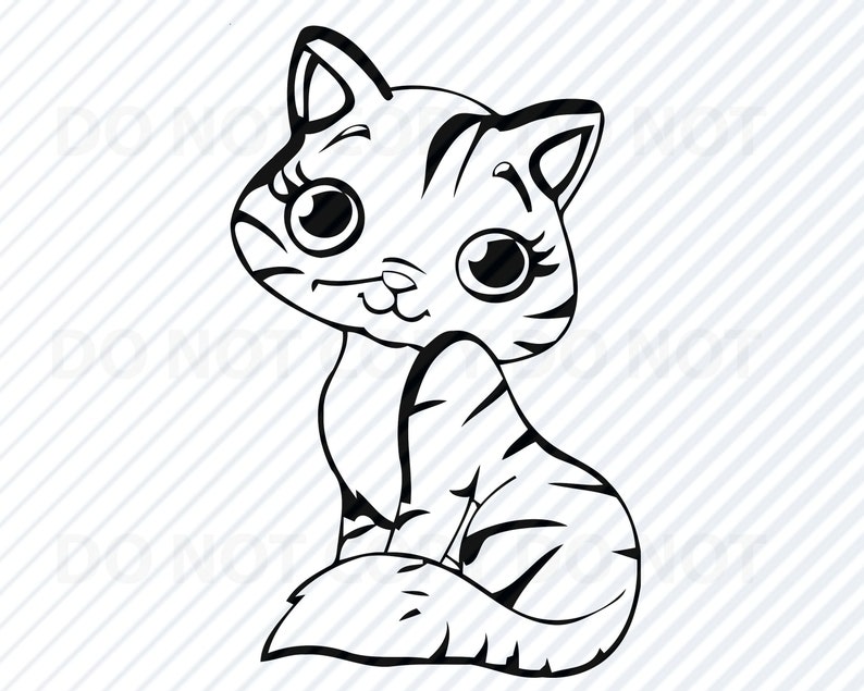 Kitten SVG Black & White Cartoon Cat Vector Images Baby Etsy