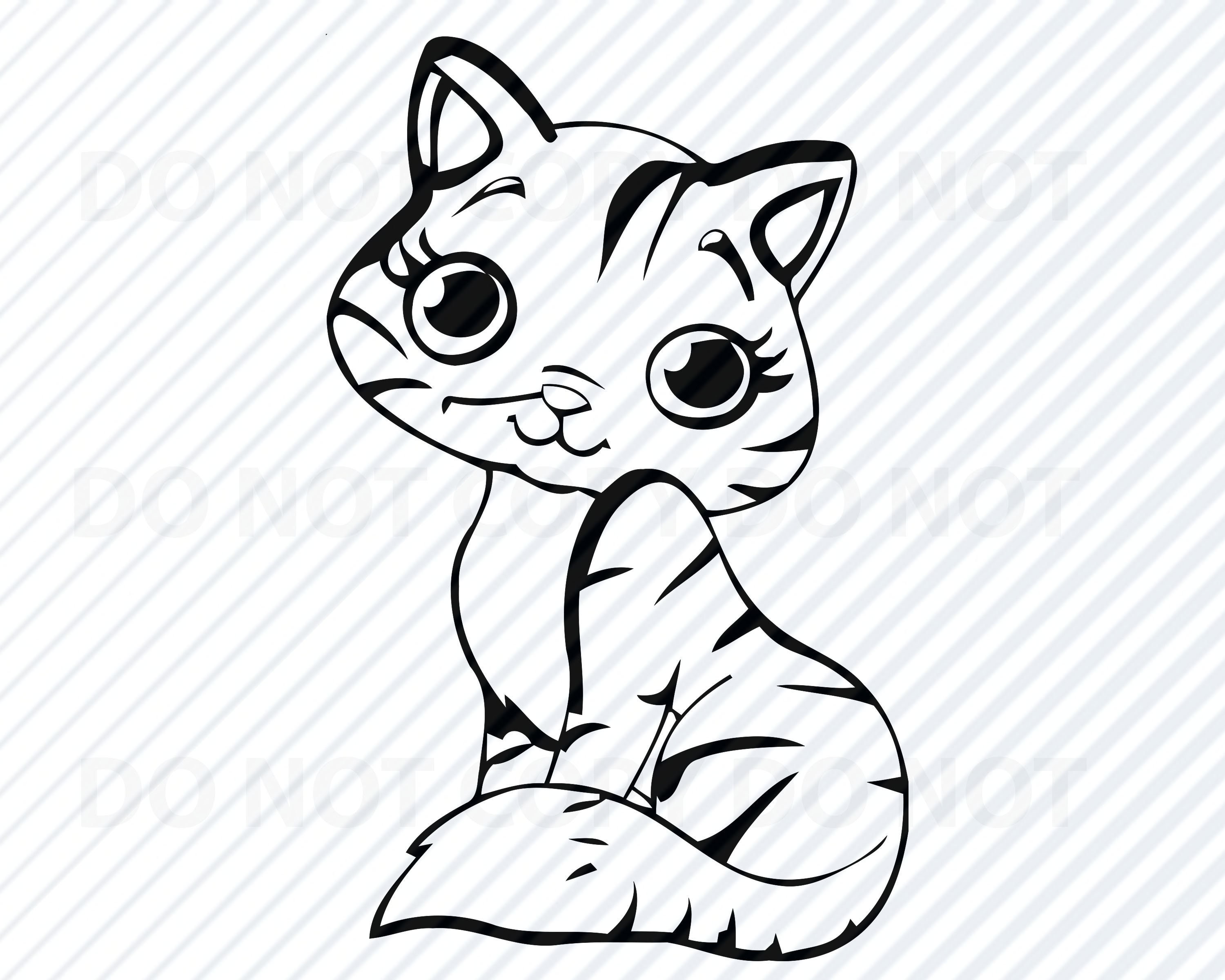 Download Kitten Svg Black White Cartoon Cat Vector Images Baby Etsy