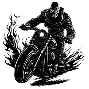 Skelett Motorrad SVG & PNG Dateien, Schädel Biker Clipart Silhouette Vektor Bild, SVG für T-Shirt Design, transparenter Hintergrund