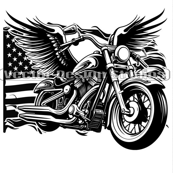 90'S Harley-Davidson Eagle Pattern American Flag Motorcycle T-Shirt, Made in USA, Men's XL equivalent, Vintage cotton green type Vintage Second Hand