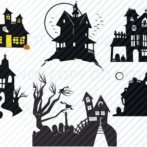Halloween SVG Bundle - Spukhaus Vektor Bilder Silhouette Clip Art für Vinyl schneiden SVG-Dateien - Eps, Png Schablone ClipArt
