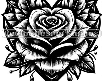 Rose Heart Vector, Valentine Tattoo Design (SVG & PNG)