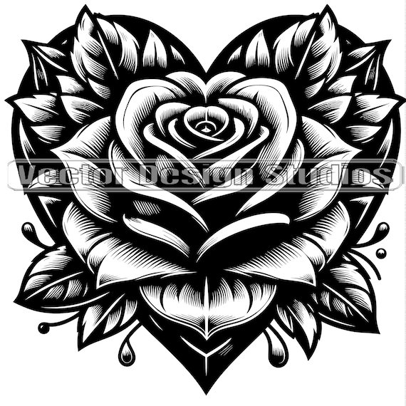 Rose Heart Vector, Valentine Tattoo Design (SVG & PNG)
