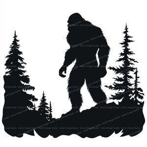 Arquivos Svg e PNG da silhueta do pé grande, imagem vetorial do Sasquatch Clipart, gráfico de design da camisa SVG do Yeti, arquivo de impressão de fundo transparente